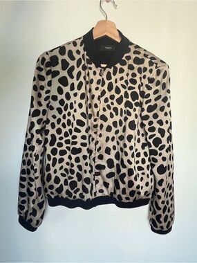 Theory Beige and Black Dalmatian-Print Bomber Jacket
